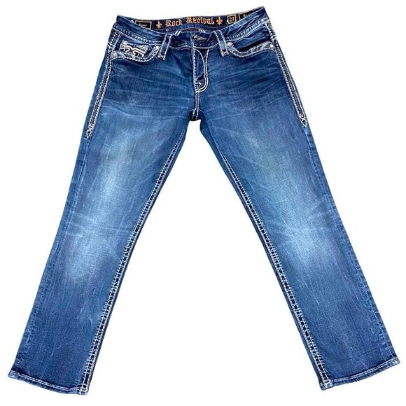 Rock Revival Denim - Rock Revival Low Rise Bling Jeans 27x27.5 Distressed Stretch EUC